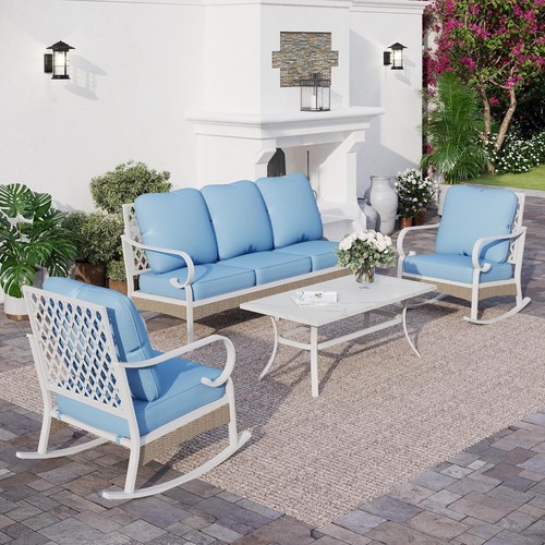4 Piece Patio Furniture Set Outdoor Conversation Set for Lawn Backyard Rocking - Picture 2 of 10
