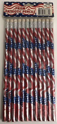 Vintage Prism Patriotic Pencils 12 Pencils American Flag Teacher Reward NEW