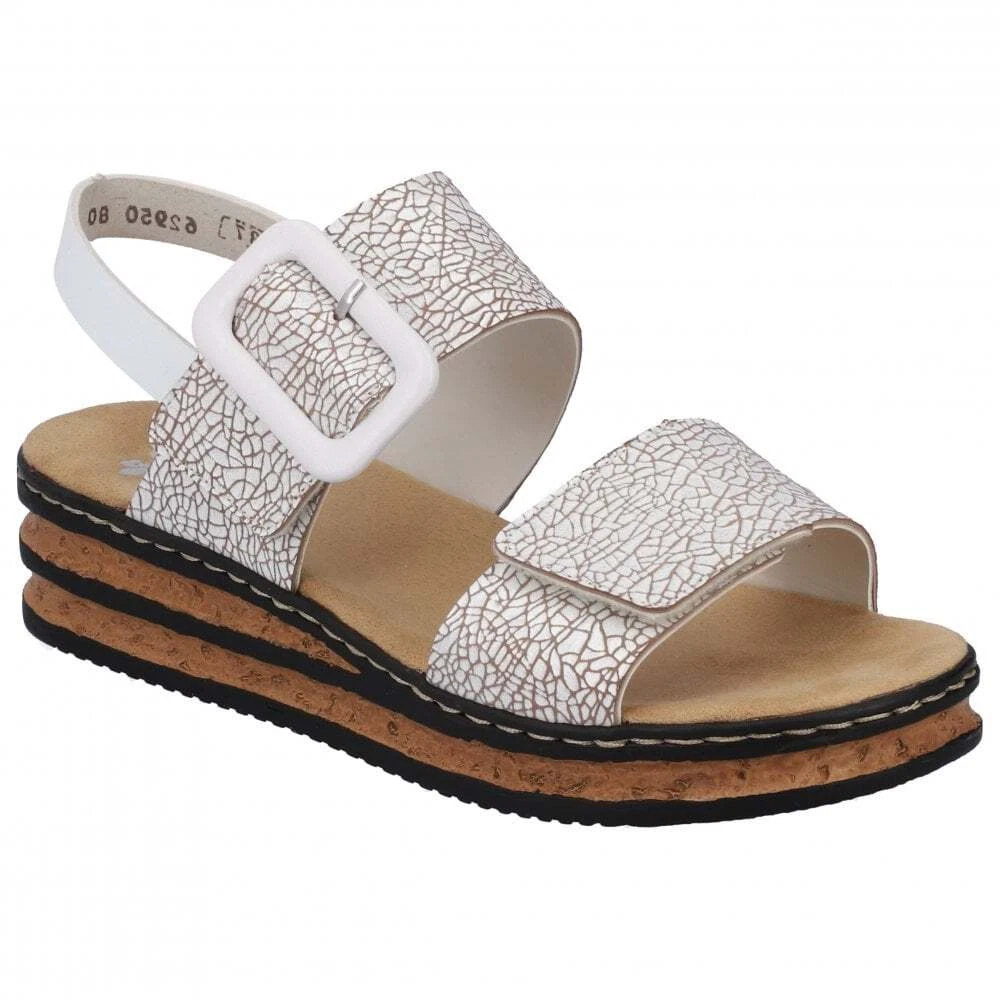 Rieker 62950 80 White Leather Casual Wedge Sandals