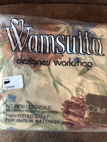Vintage Wamsutta Calvin Klein Twin Fitted Sheet Brown Multi Floral Design NEW - Picture 5 of 19