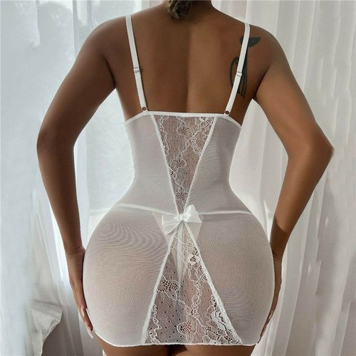 Babydoll Tanga Medias Encaje Body Traje Red de Pesca Sin Entrepierna Sexy Lencería Mujeres - Imagen 2 de 14
