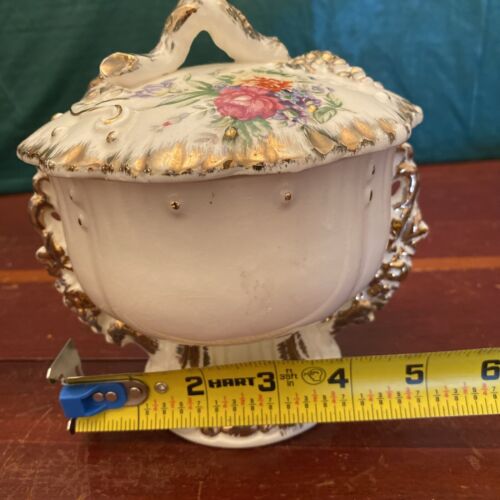 Vaso vintage in ceramica zenzero/caramelle con coperchio design floreale finitura oro numerato - Foto 3 di 24
