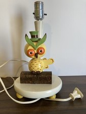Vtg Owl Lamp Original Irmi Midcentury Nursery Lamp Yellow Green White-works