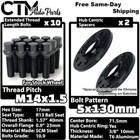 2x 10mm Thick 5x130 71.5mm C.B Wheel Spacer 14x1.5 Black Ball Bolt Porsche &More