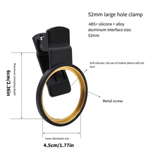 Aluminum Thread Clip 52mm Phone Lens Clip for Smartphone UV CPL ND Lens Adapter - Zdjęcie 8 z 8