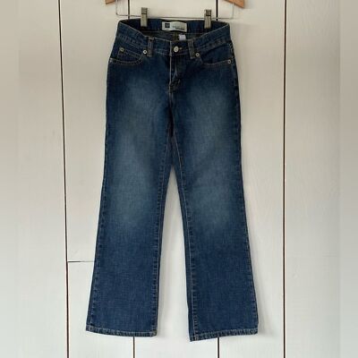 VTG Y2K GAP 2003 Girls Flared Denim Jeans Sz 8 Adjustable Waist Retro 70s
