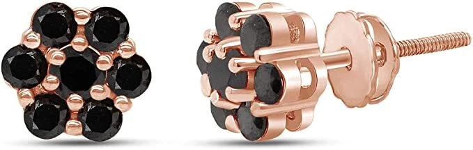 Aretes de flores con racimo de diamantes naturales de corte redondo de 5/8 quilates en oro macizo de 14 K Foto 3 de 4