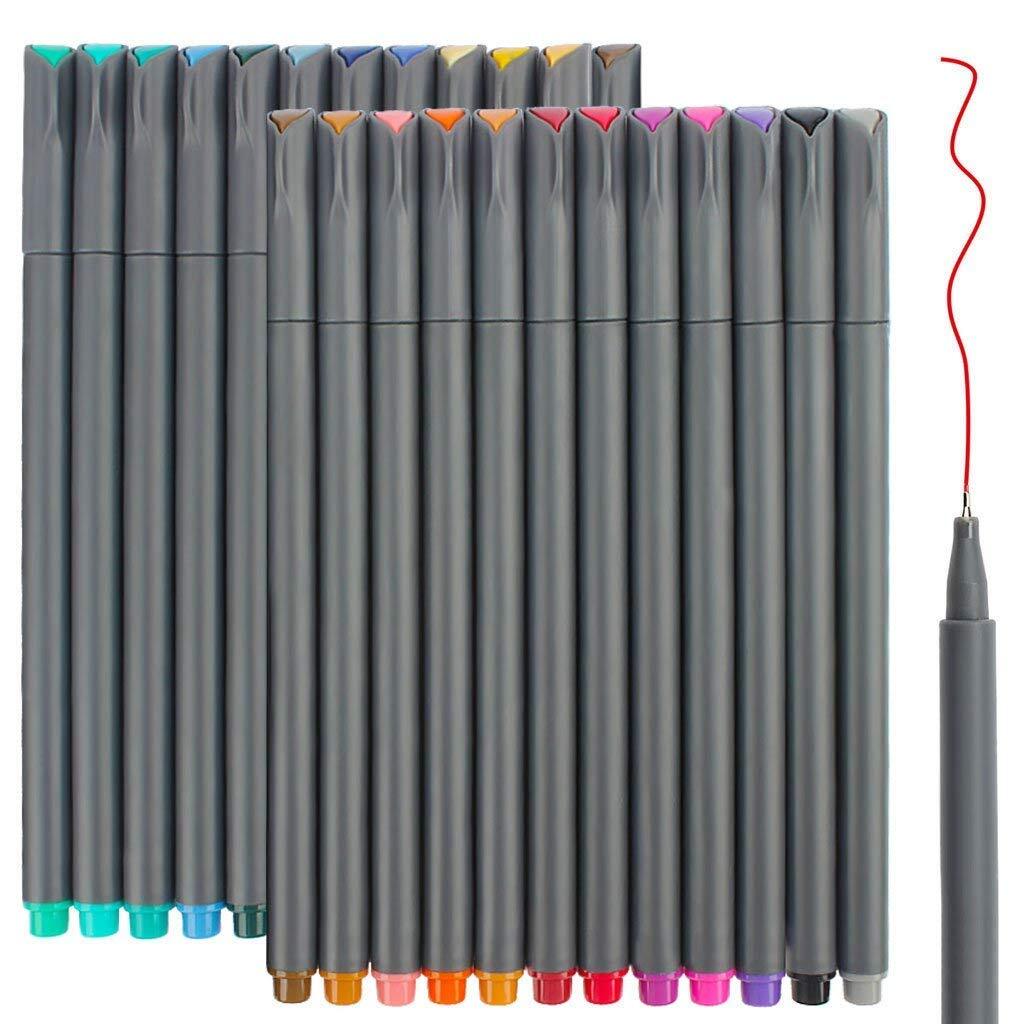 24 Fineliner Color Pens, Fine Line Colored Sketch Writing Drawing Pens for Jo...