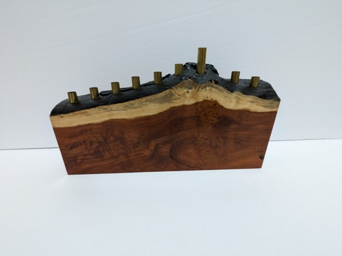 Menorah Wood & Brass Hanukkah Judaica 10" x 6" -Signed by Artist