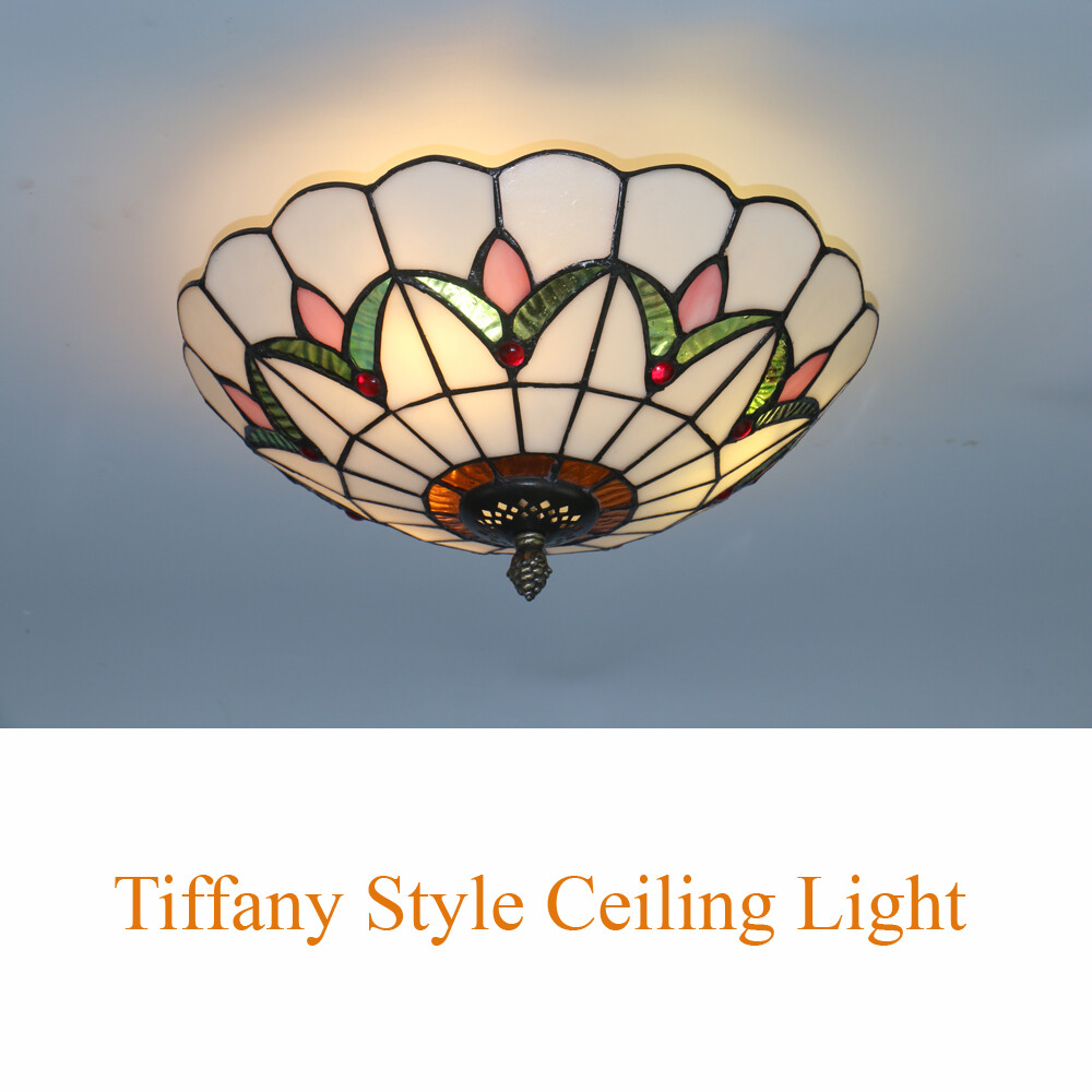Tiffany Style Flush Mount Ceiling Light Stained Glass Lamp Shade