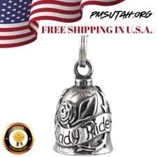 Motorcycle Rider Bell Guardian Lady Biker Chic Bling Hanger Key Ring Ladies 