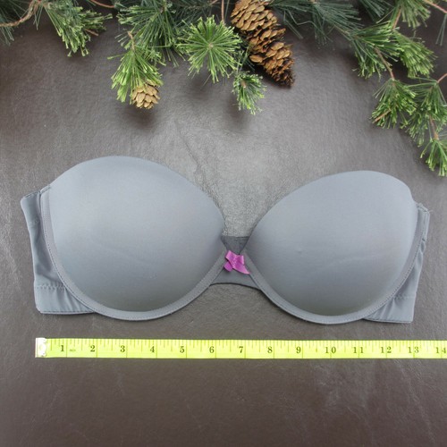 Xhilaration Bra Size 36C Gray Strapless Padded Underwire Adjustable Clasp Back - Picture 2 of 9