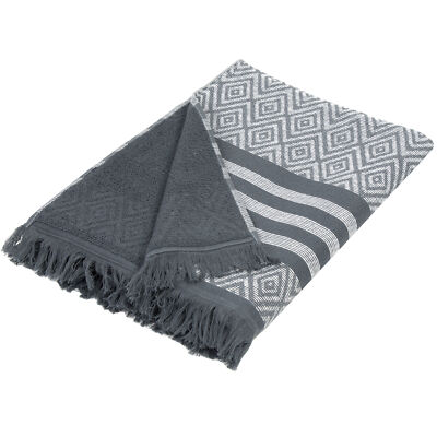 Strandtuch mit Fransen Hamamtuch Strandlaken grau gestreift 100% Baumwolle 
