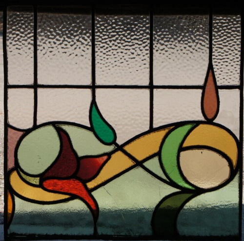 3 Antique Victorian Reclaimed Floral Leaded Stained Glass Window Panels Green - Picture 2 of 12