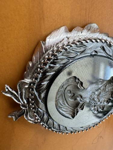 Vintage Whiting & Davis Cameo Necklace Glass Rhodium Plated Gray - Picture 3 of 9