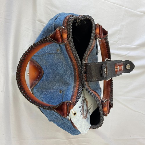 Womens Western Purse Handbag Rope Basket Bag Denim Leather Hand Crafted Blue - Picture 4 of 13