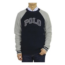 Polo Ralph Lauren Boy's 2-Tone Crewneck Pullover Sweater with "POLO" - Navy/Grey