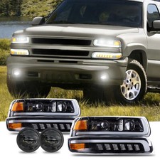 For 2001-2006 Chevy Tahoe Suburban 1500 Z71 Led Drl Headlights Combo Kit Black