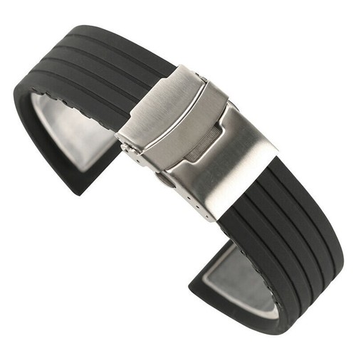 20/22/24mm Black Silicone Stripe Watch Strap Bands Replacement Wrist Bracelet - Imagen 4 de 10