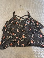 Torrid Womens Black Floral V-Neck Strappy Sle...