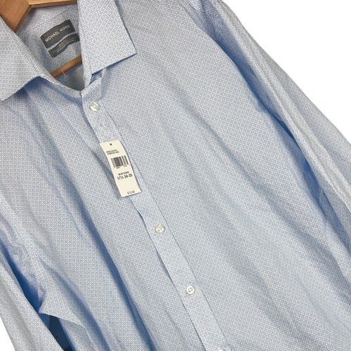 NWT MICHAEL KORS Men's XL (17 1/2 - 34/35) Blue Slim Fit Untucked Dress Shirt
