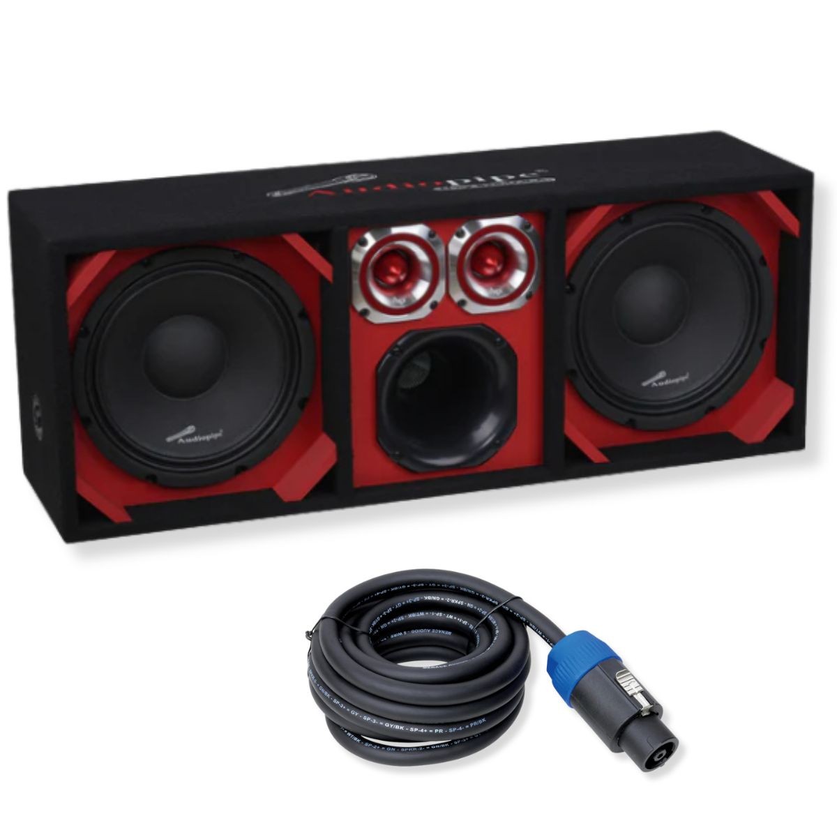 Red Fully Loaded Speaker Box w/ 2x 10" Woofers, 6" Driver, 2