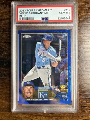 2023 Topps Chrome Logofractor Vinnie Pasquantino RC Blue Refractor /150 PSA 10