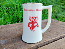 Vintage University of Wisconsin Bucky Badger COFFEE Tea Mug Ceramic GOLD Rimmed