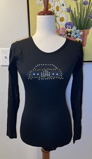 Vintage Danskin Activewear Bodysuit Leotard Black Car Rhinestones Size M