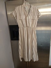 White And Brown Stripe Shirt Dress
