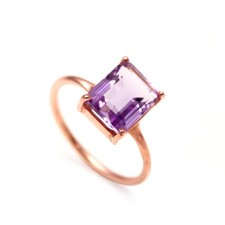 Natural Pink Amethyst Octagon Ring Solid Silver Rose Gold Fill Handmade Jewelry