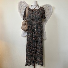 Indie Grunge Granola Girl Brown Green Maxi Dress Pleated Sheer Babydoll 90s
