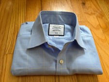 Charles Tyrwhitt Men's Dress Shirt Slim Fit, Non-Iron, Blue Windowpane, 15/32