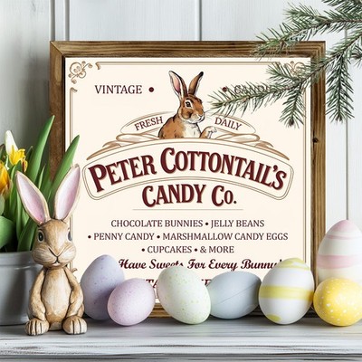 Spring Peter Cottontails Candy Co Wooden Plaque Easter Farmhouse Sign Decoration
