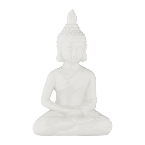 Buddha Figur Sitzend, Keramikfigur Zen-Deko Garten-Skulptur Buddha-Skulptur Weiß-image