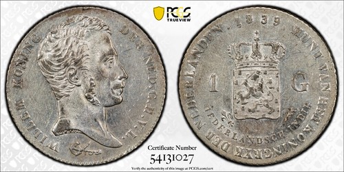 Niederländisch-Indien (Holländische Kolonie) Gulden 1839 Utrecht PCGS AU53 Willem I - Bild 1 von 4