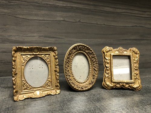 VTG International Silver Co Gold Tone Ornate Mini Photo Frame Trio For 2x3 - Picture 2 of 11