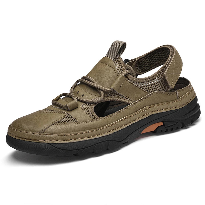 Zapatos deportivos de playa para caminar de verano para hombre sandalias transpirables de malla de cuero de caña baja