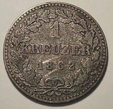1862 German States 1 Kreuzer coin