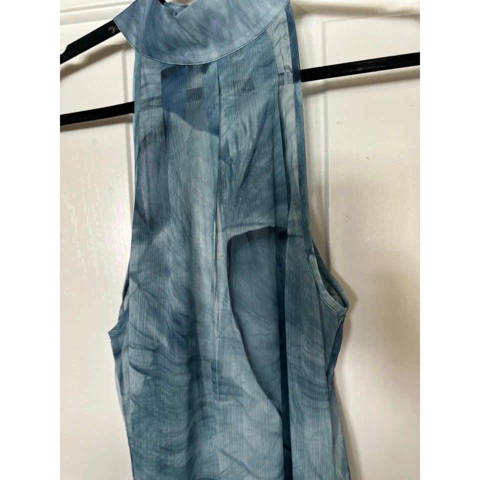 Vestido feminino La Perla 8 aquarela transparente sem mangas gola alta azul midi - Imagem 3 de 4