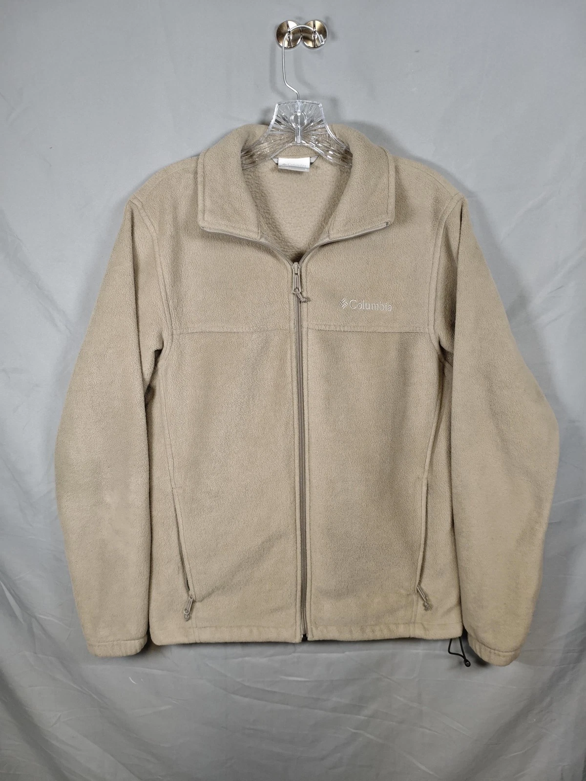 Columbia Jacket Womens Small Beige Tan Fleece Full Zip Outdoors Hiking Warm