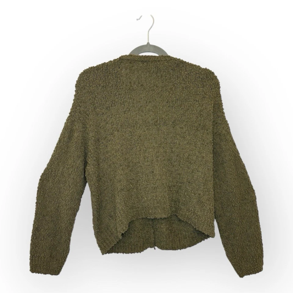 Social Standard by Sanctuary Olive Green Cardigan Sweater M Boucle Cropped Cozy - Image 2 of 4