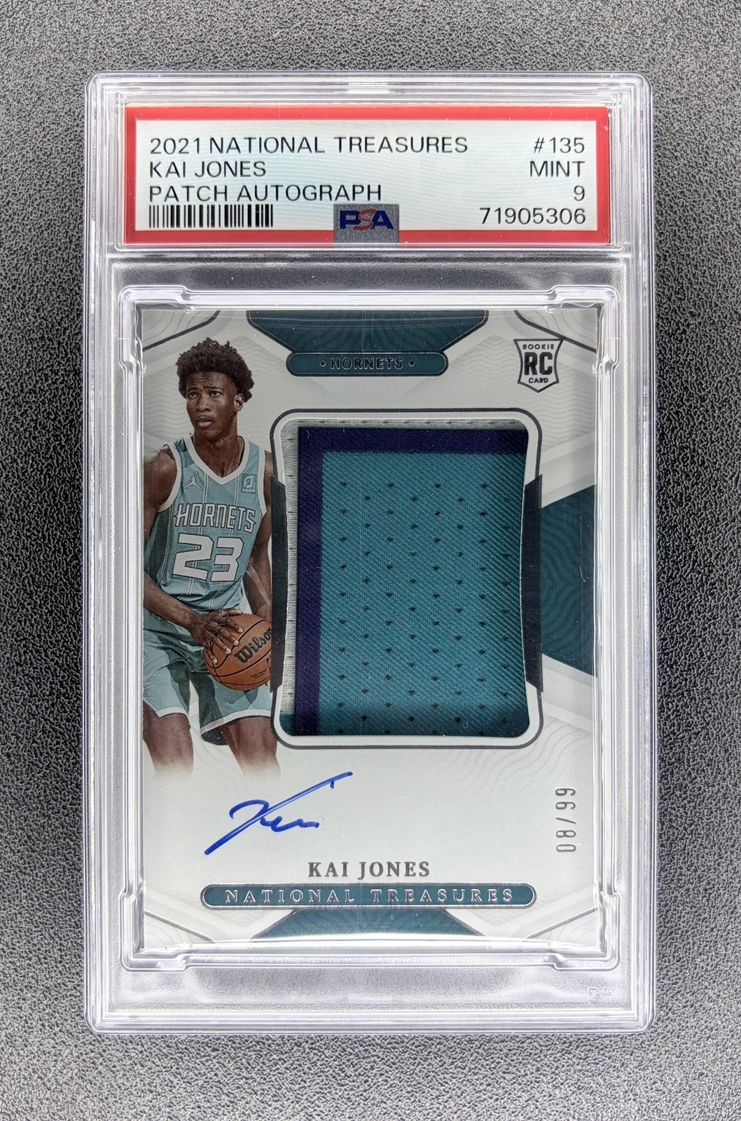2021 National Treasures Rookie Patch Autograph Kai Jones RC Auto /99 PSA 9