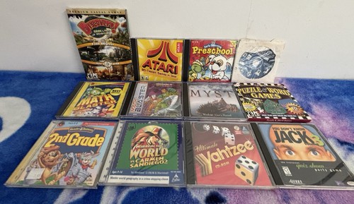 12 PC Kids / Educational Game Lot: Carmen Sandiego/ Math Blaster/ Atari/ Yahtzee