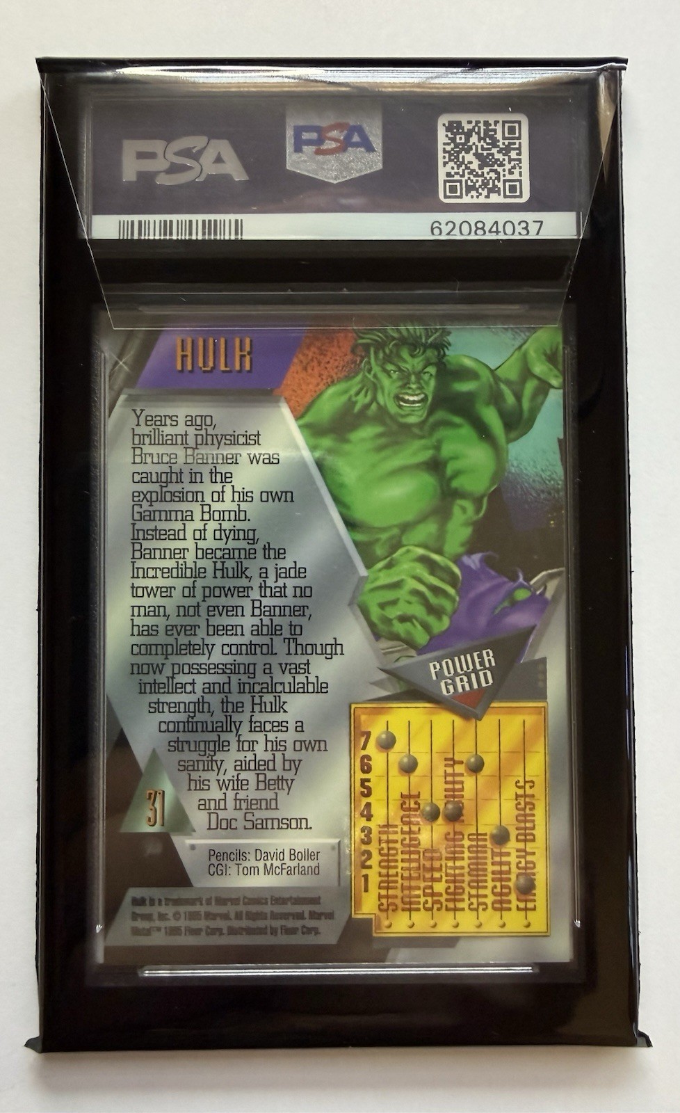 1995 Marvel Metal Incredible Hulk Card #31 PSA 10 GEM MT - POP 65 view 2