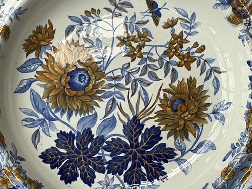 ANTIQUE 1820s SPODE JASMINE PATTERN REGENCY BLUE, ORANGE & WHITE SOUP PLATE 26cm - Picture 4 of 14