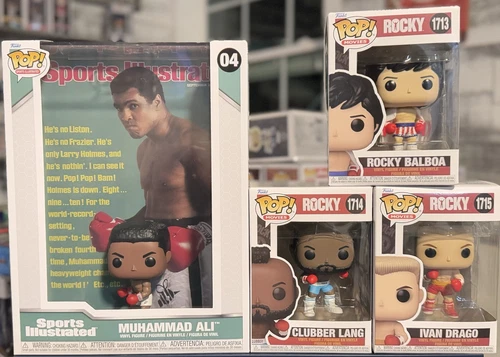 MUHAMMAD ALI Funko Pop SI COVER 04 VS Funko ROCKY BALBOA CLUBBER LANE & DRAGO