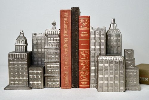 Pottery Barn NYC Skyscraper City Bookends Decorative Silver Buildings Set RARE - 第 1/11 張圖片