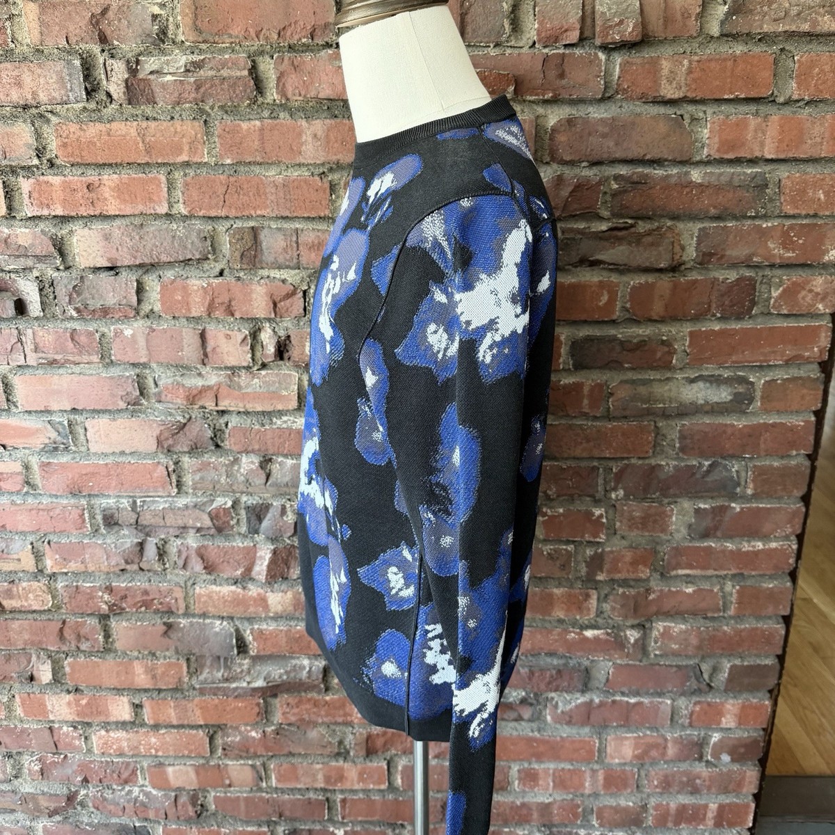 希少✨クリスチャンディオール プレタポルテ デザインニット コットン ブルー M Dior Blue Floral Knit Sweater Mens Medium Silk Blend Italy