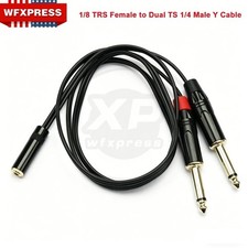 1/8 TRS Female to Dual TS 1/4 Male Stereo Breakout Splitter Adapter Y Cable